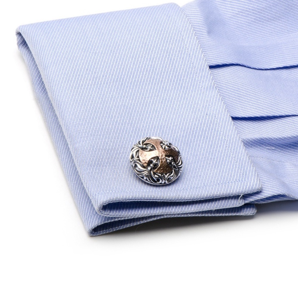 NWOT Scott Kay Men's Sparta Sterling Silver Hammered Brass Cross Cufflinks RARE
